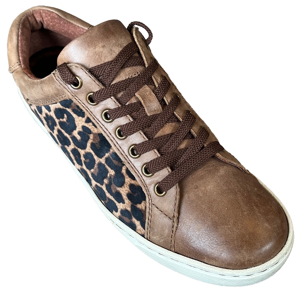 Born‎ Leopard Print Sneakers Sur Lace Up Brown Leather Womens 7